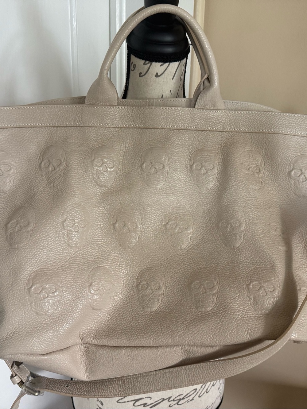 Embossed Skull Tote Bag in Light Taupe